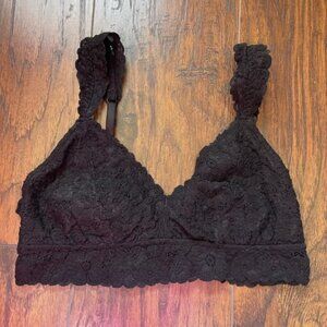 Aerie Black All Over Lace Racer Back Bralette Bra Lightweight Size Large
